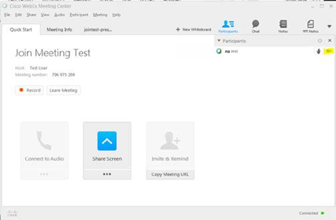 Image showing the WebEx Quick Start Screen.  Once you see this screen you have joined the WebEx event.